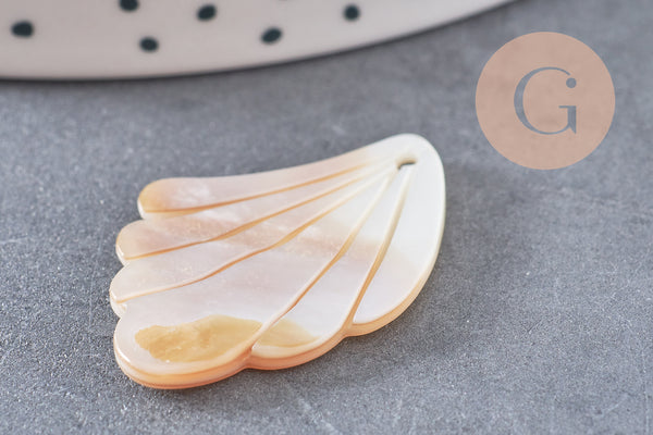 Pendentif feuille nacre jaune naturelle,perle feuille,nacre naturelle,coquillage blanc,création bijoux,35mm, x1, G0911