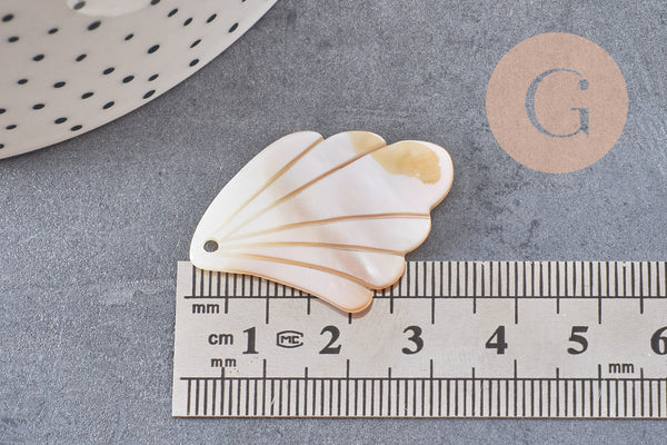 Pendentif feuille nacre jaune naturelle,perle feuille,nacre naturelle,coquillage blanc,création bijoux,35mm, x1, G0911