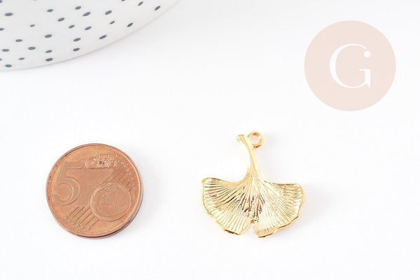 Pendentif feuilles gingko laiton doré 18K 22mm,breloque création bijoux dorés x1 G4848