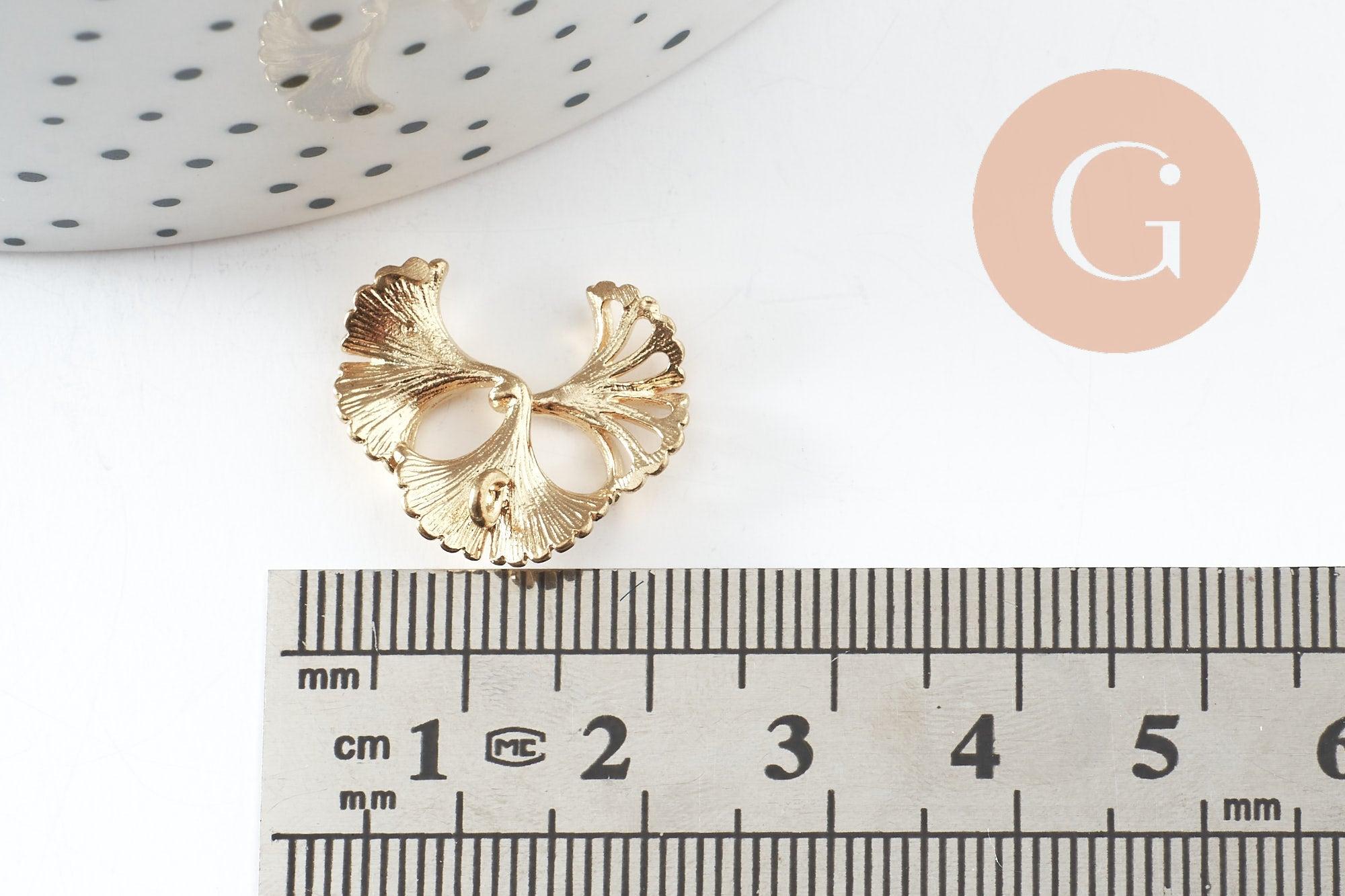 Pendentif feuilles gingko laiton,breloque laiton brut, bijou laiton,feuille Gingko, bijoux,pendentif laiton brut 20mm, x2 (G4558)