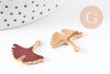 Pendentif feuilles gingko zamac doré émail bordeau,breloque laiton feuille Gingko pour création bijoux doré,22.5mm, x2 (G5285)
