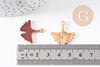 Pendentif feuilles gingko zamac doré émail bordeau,breloque laiton feuille Gingko pour création bijoux doré,22.5mm, x2 (G5285)