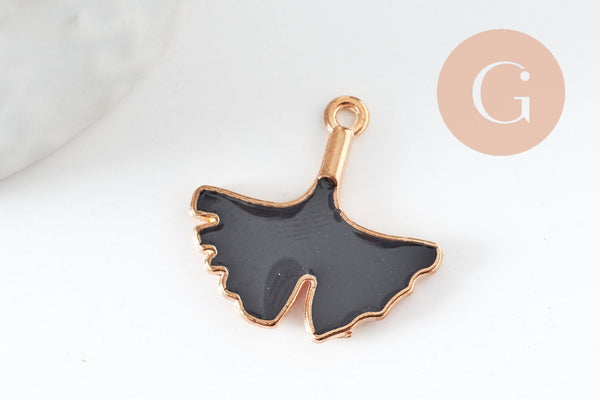 Pendentif feuilles gingko zamac doré émail noir,breloque laiton feuille Gingko pour création bijoux doré,22.5mm, x2 G5283