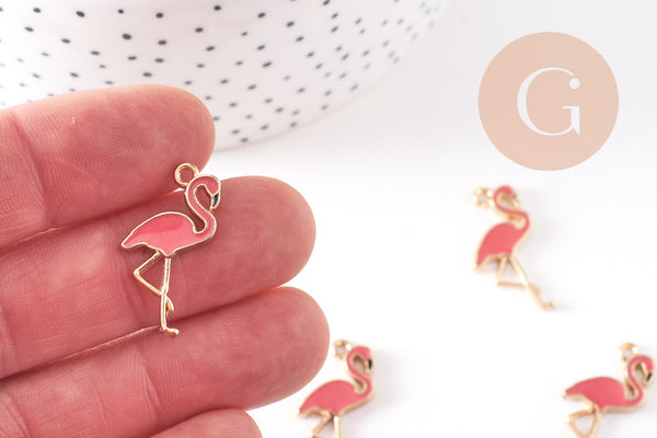 Pendentif flamant rose zamac doré,création de bijoux dorés sur le thème des oiseaux,26mm, x 10 G5472