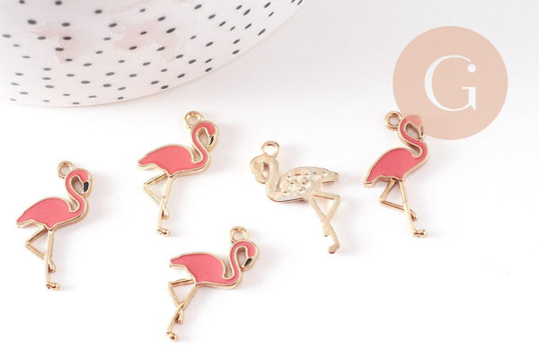 Pendentif flamant rose zamac doré,création de bijoux dorés sur le thème des oiseaux,26mm, x 10 G5472