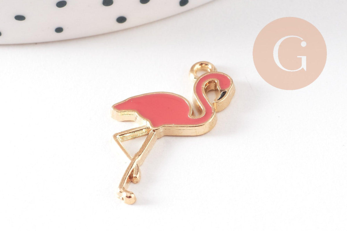 Pendentif flamant rose zamac doré,création de bijoux dorés sur le thème des oiseaux,26mm, x 10 G5472