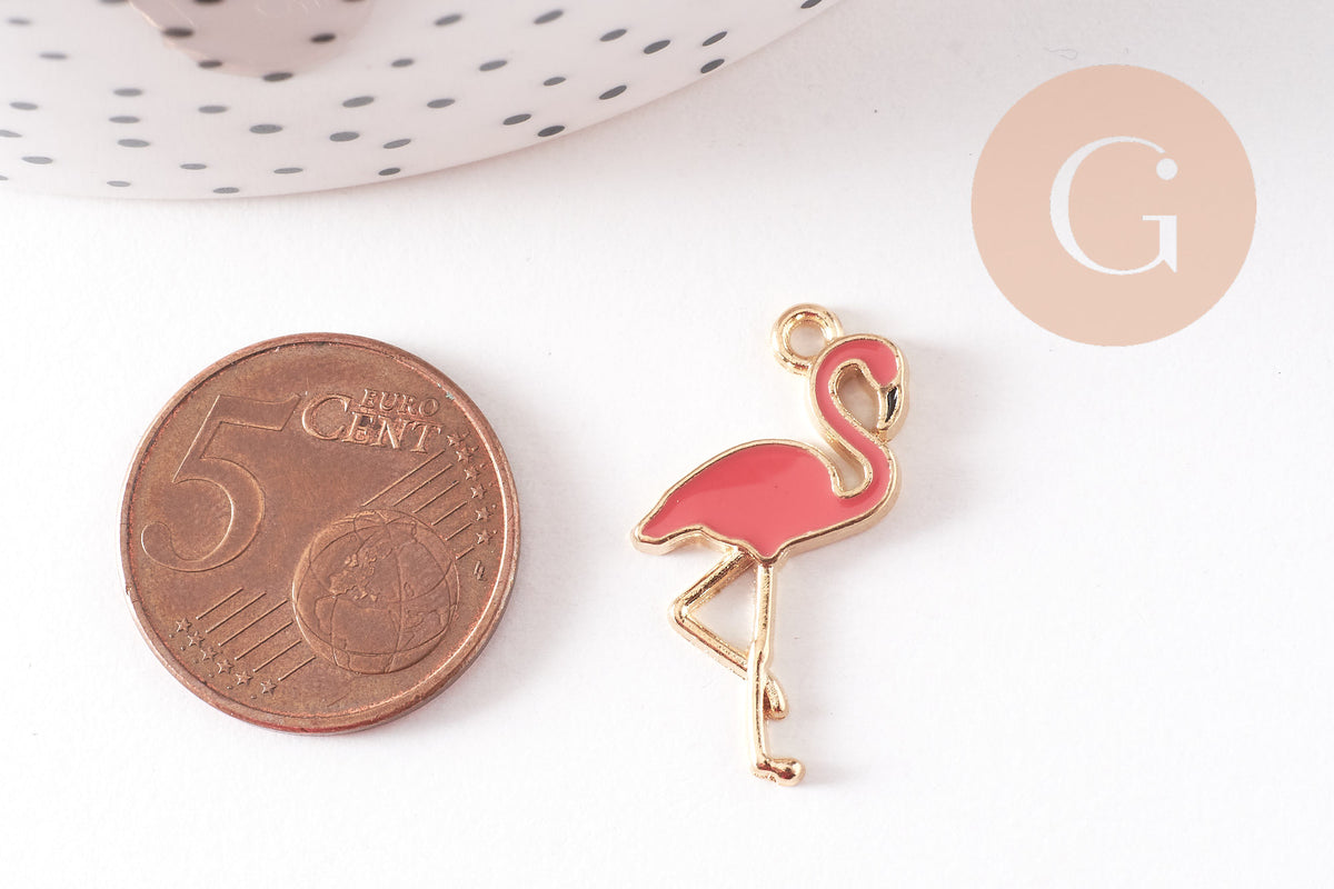 Pendentif flamant rose zamac doré,création de bijoux dorés sur le thème des oiseaux,26mm, x 10 G5472