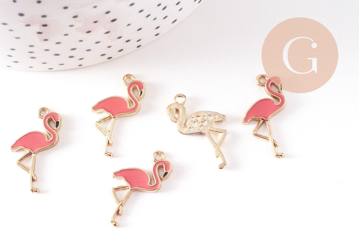 Pendentif flamant rose zamac doré,création de bijoux dorés sur le thème des oiseaux,26mm, x 10 G5472