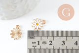 Pendentif fleur Marguerite doré émaillé zamac doré 13mm, x5 (G3967)