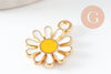 Pendentif fleur Marguerite doré émaillé zamac doré 14mm, x2 (G3657)