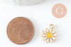 Pendentif fleur Marguerite doré émaillé zamac doré 14mm, x2 (G3657)