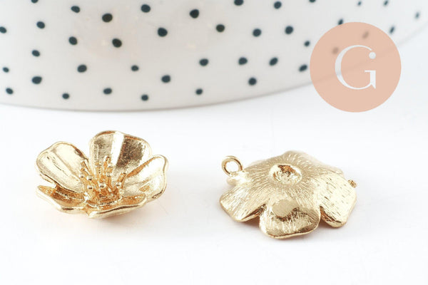 Pendentif fleur, Pendentif laiton brut, bijou laiton,fleur laiton bijoux,pendentif laiton brut,20mm, x2 (G4555)