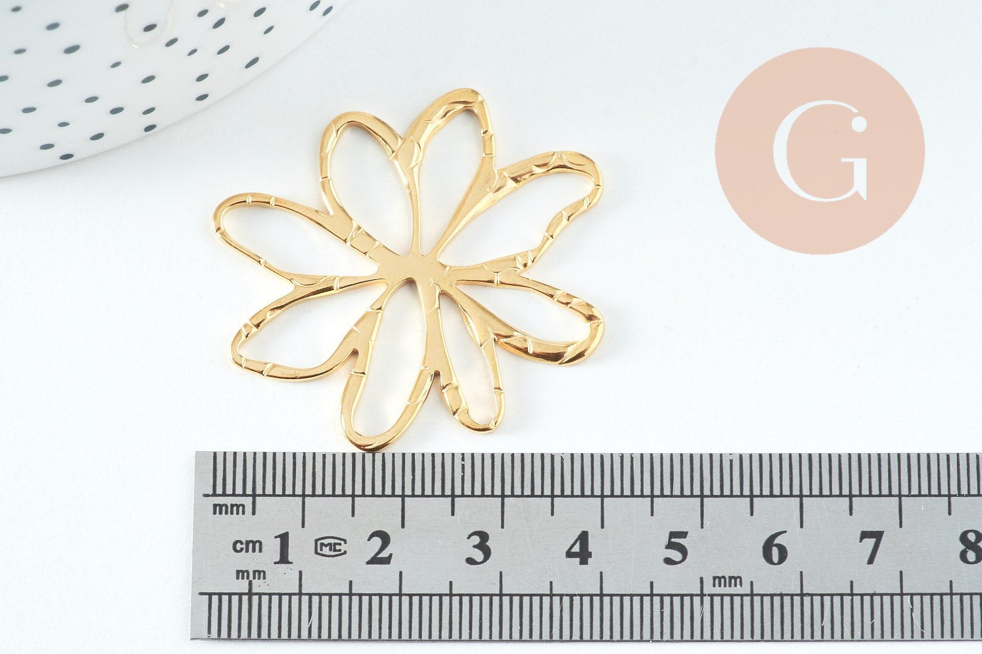 Pendentif fleur acier 304 inoxydable doré IP 42.5mm, x1 (G10735)