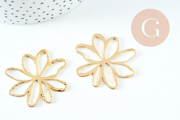 Pendentif fleur acier 304 inoxydable doré IP 42.5mm, x1 (G10735)