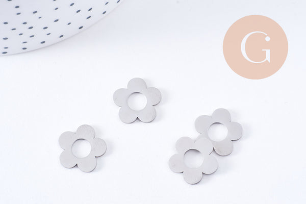 Pendentif fleur acier 304 inoxydable platine percé 16mm, x1 (G10640)