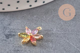 Pendentif fleur doré 24 carats zircon multicolore,pendentif doré cristal, 17mm, x1 (G5525)