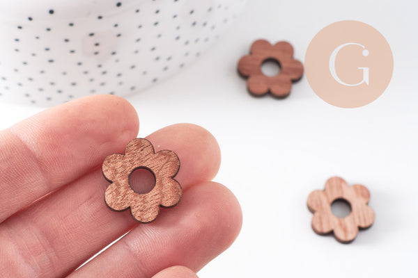 Pendentif fleur en bois brut contreplaqué 20mm, x6 (G10530)