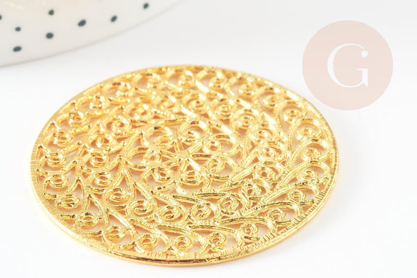 Pendentif fleur filigrane fleur zamac doré52.5mm, pendentif or dentelle x1 G4094