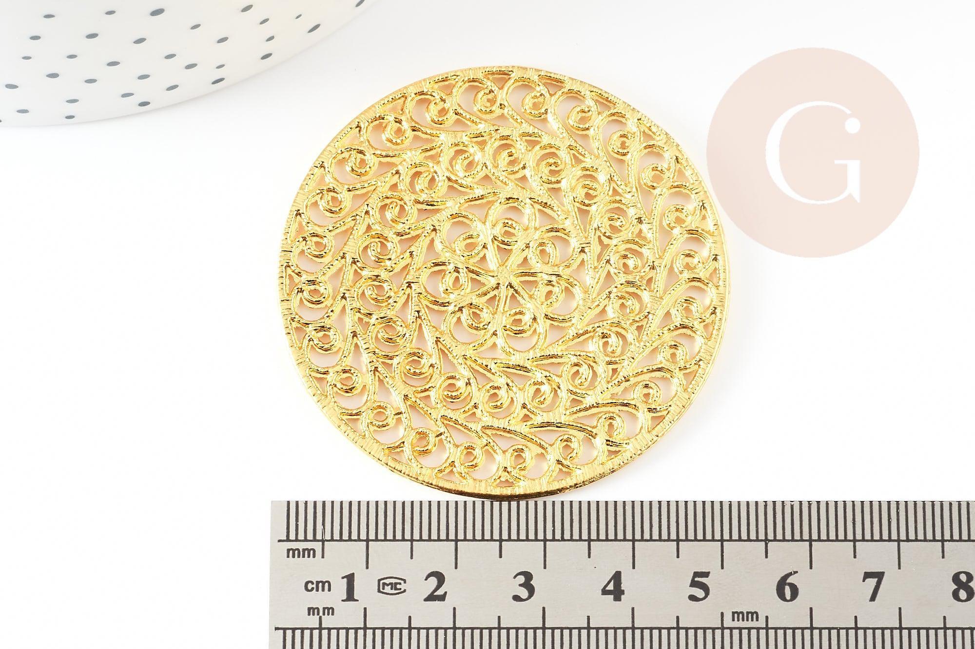 Pendentif fleur filigrane fleur zamac doré52.5mm, pendentif or dentelle x1 G4094