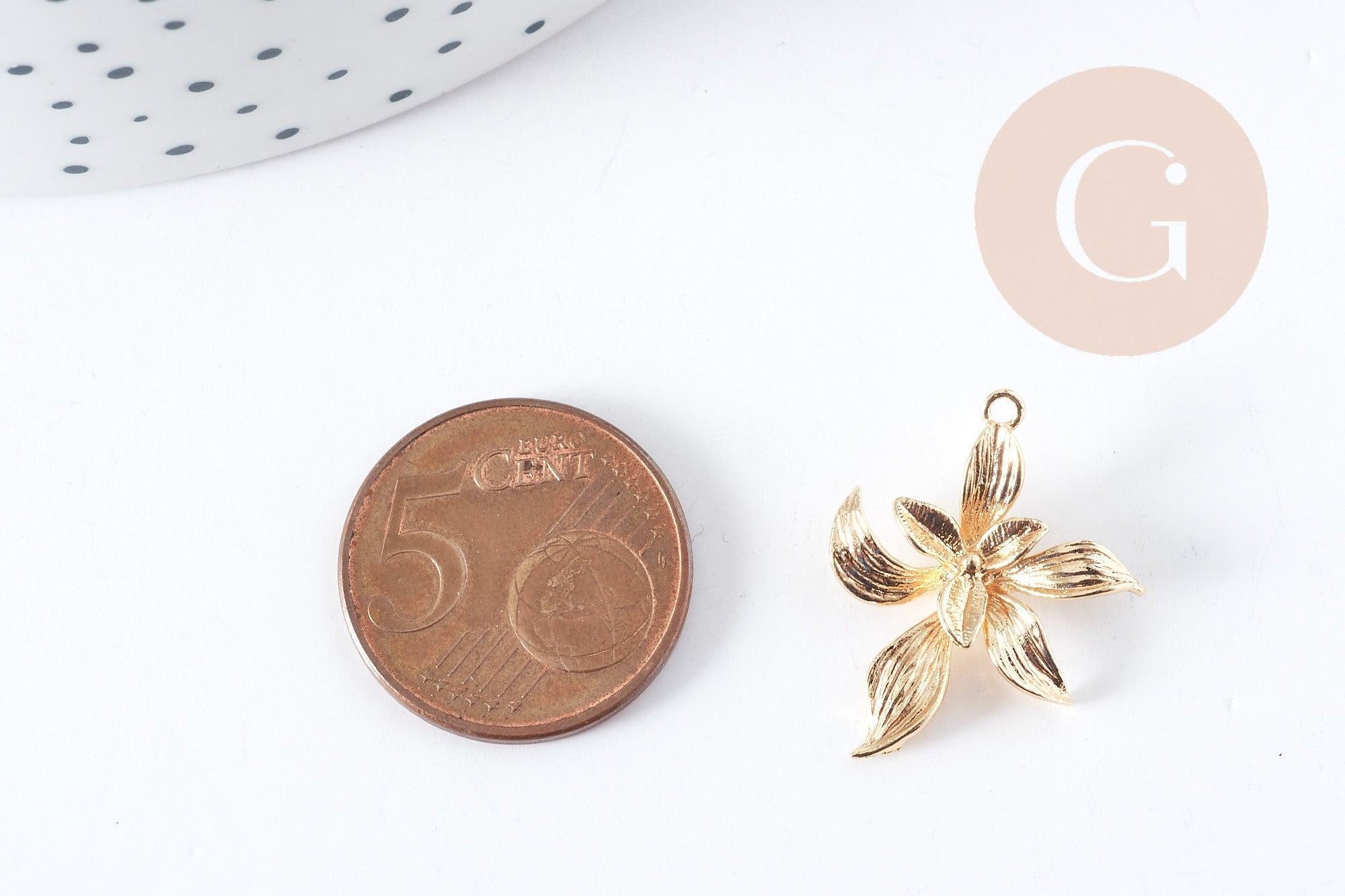 Pendentif fleur laiton doré 18K 19.5mm, fabrication de bijoux fantaisie x1 G8965