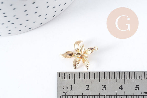 Pendentif fleur laiton doré 18K 19.5mm, fabrication de bijoux fantaisie x1 G8965
