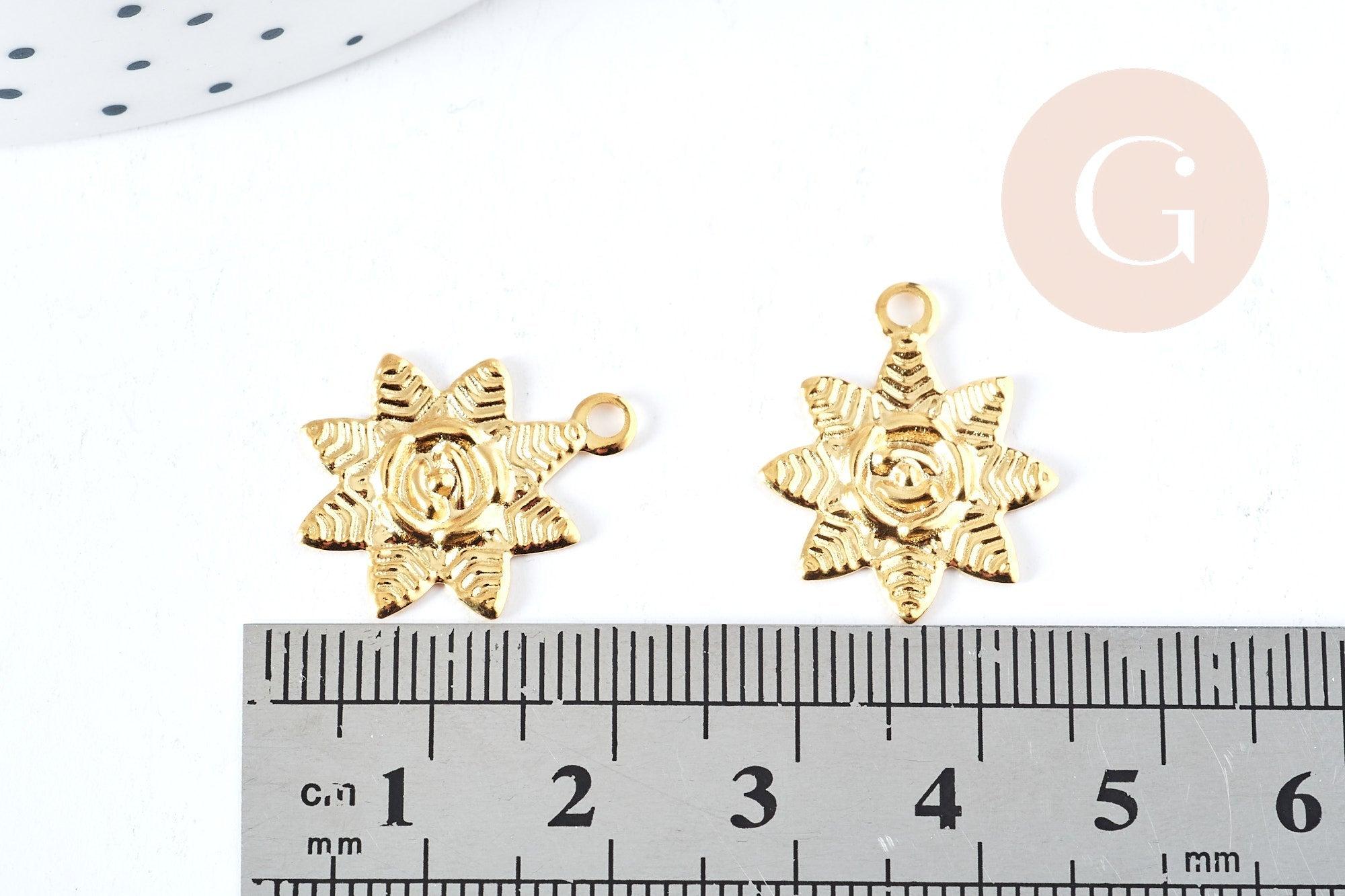 Pendentif fleur rose acier 304 inoxydable doré 23mm, x1 (G8731)