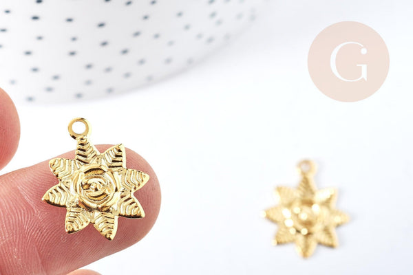 Pendentif fleur rose acier 304 inoxydable doré 23mm, x1 (G8731)