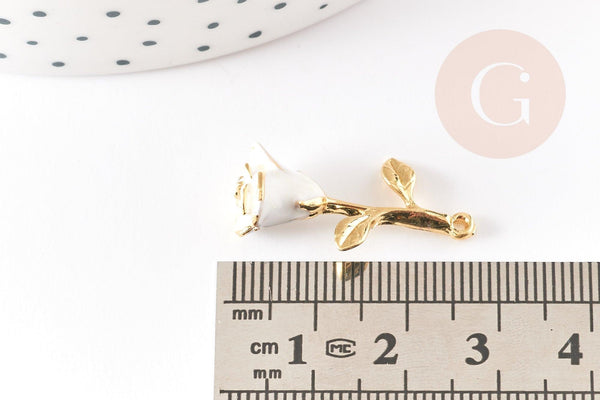Pendentif fleur rose émail blanc, Pendentif laiton brut, bijou laiton,fleur laiton bijoux,pendentif laiton brut,27mm, x1 G6430