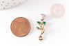 Pendentif fleur rose émail rose, Pendentif zamac doré, bijou laiton,fleur création bijoux,pendentif zamac doré,28mm, x1 G3710