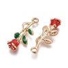 Pendentif fleur rose émail rouge, Pendentif zamac doré, bijou laiton,fleur création bijoux,pendentif zamac doré,28mm, x1 G3712