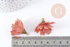 Pendentif fleur soie rose corail zamac doré 29-36mm, création bijou fleur en tissu, x2 (G8990)