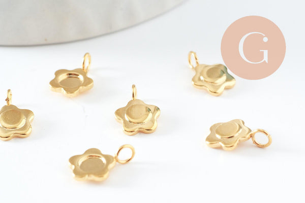 Pendentif fleur support pour cabochon rond 4mm acier 304 inoxydable doré IP, x2 (G10016)