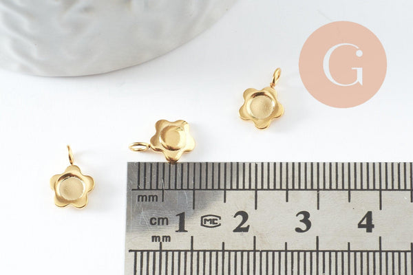 Pendentif fleur support pour cabochon rond 4mm acier 304 inoxydable doré IP, x2 (G10016)