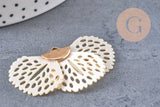 Pendentif fleur tissu soie blanche support doré,pendentif fleur en dentelle de tissu, 25x38mm, x 2 (G4539)