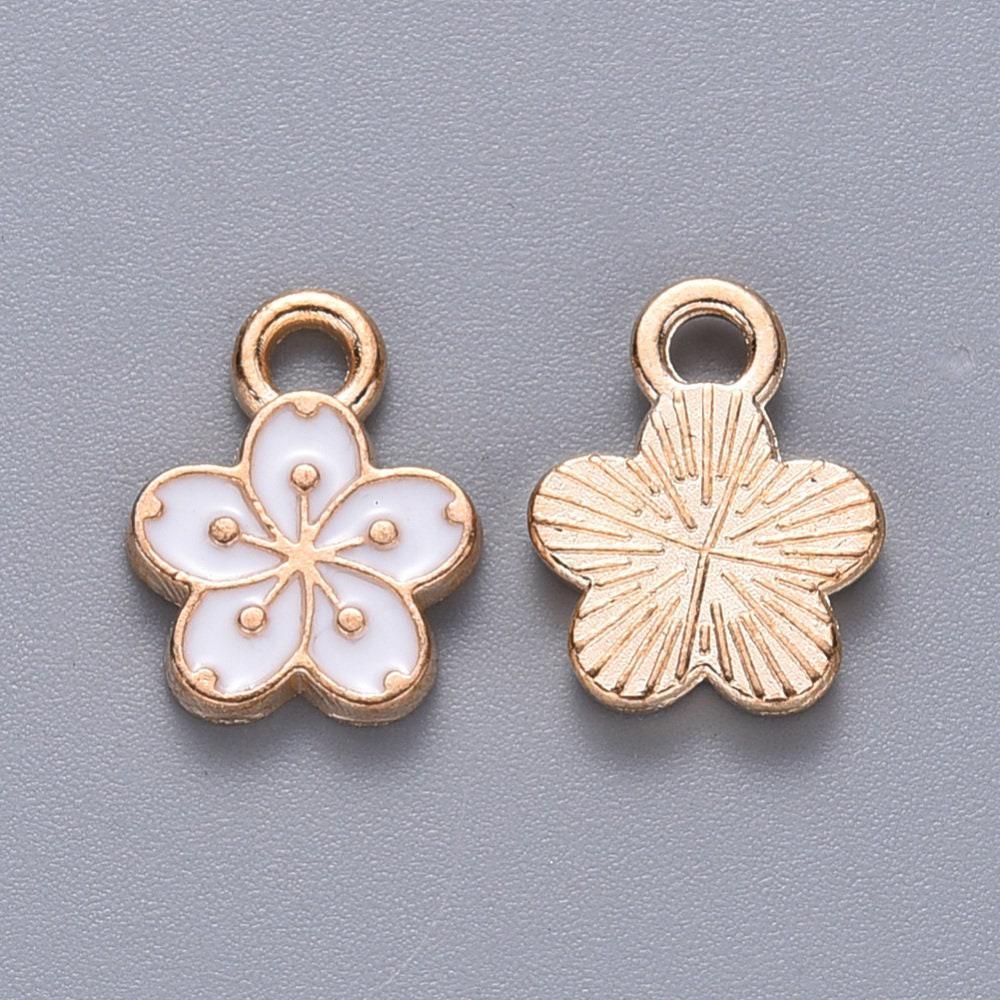 Pendentif fleur zamac doré émail blanc 12mm,pendentif doré pour création de bijoux, x5 (G6088)
