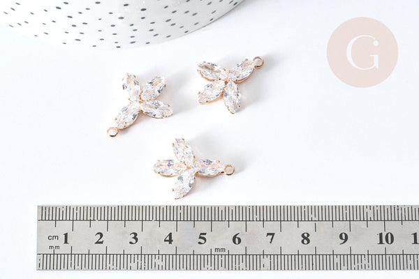 Pendentif fleur zircons laiton doré 24mm, pendentif cristal création bijoux, x1 G8085