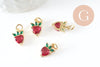 Pendentif fraise doré 18K zircons,pendentif fruit création bijoux, pendentif doré, 13mm, x1 (G4275)