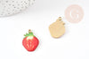 Pendentif fraise émaillée zamac doré 26mm, pendentif fruit création bijoux fantaisie, x1 G9169