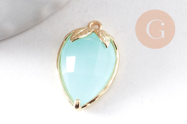 Pendentif fraise en pierre et zircon laiton doré 18mm, x1 (G10346)