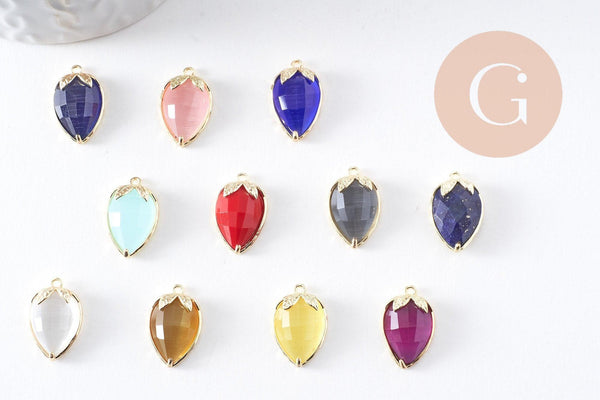 Pendentif fraise en pierre et zircon laiton doré 18mm, x1 (G10346)