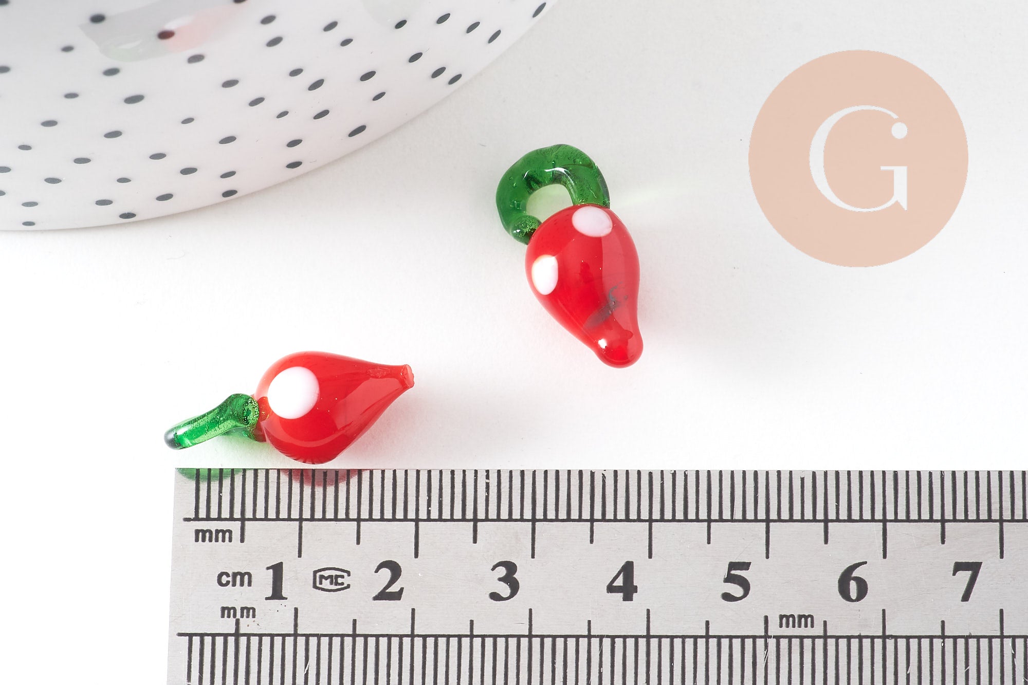 Pendentif fraise fruit rouge verre tchèque 19-21mm, x5 (G4235)