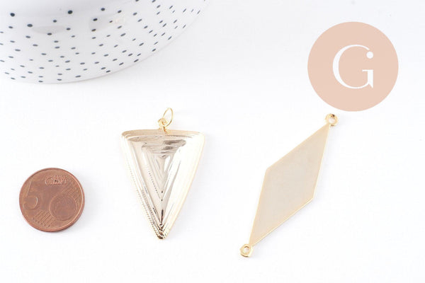 Pendentif géométrique texturé laiton doré 16K,pendentif doré pour création bijoux DIY, x1 (G8930)