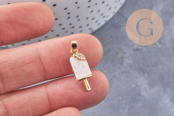 Pendentif glace zircon blanc laiton doré 18k 21mm, x1 (G10086)