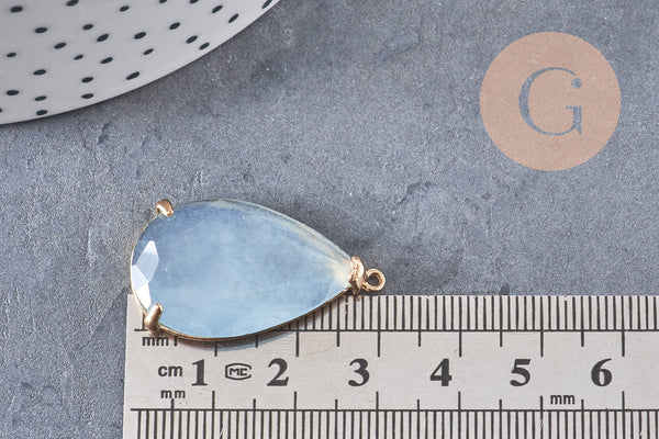 Pendentif goutte agate bleu clair support doré, pendentif pierre,agate naturelle, agate bleue,création bijoux, pierre naturelle, 32mm, x1 G3058
