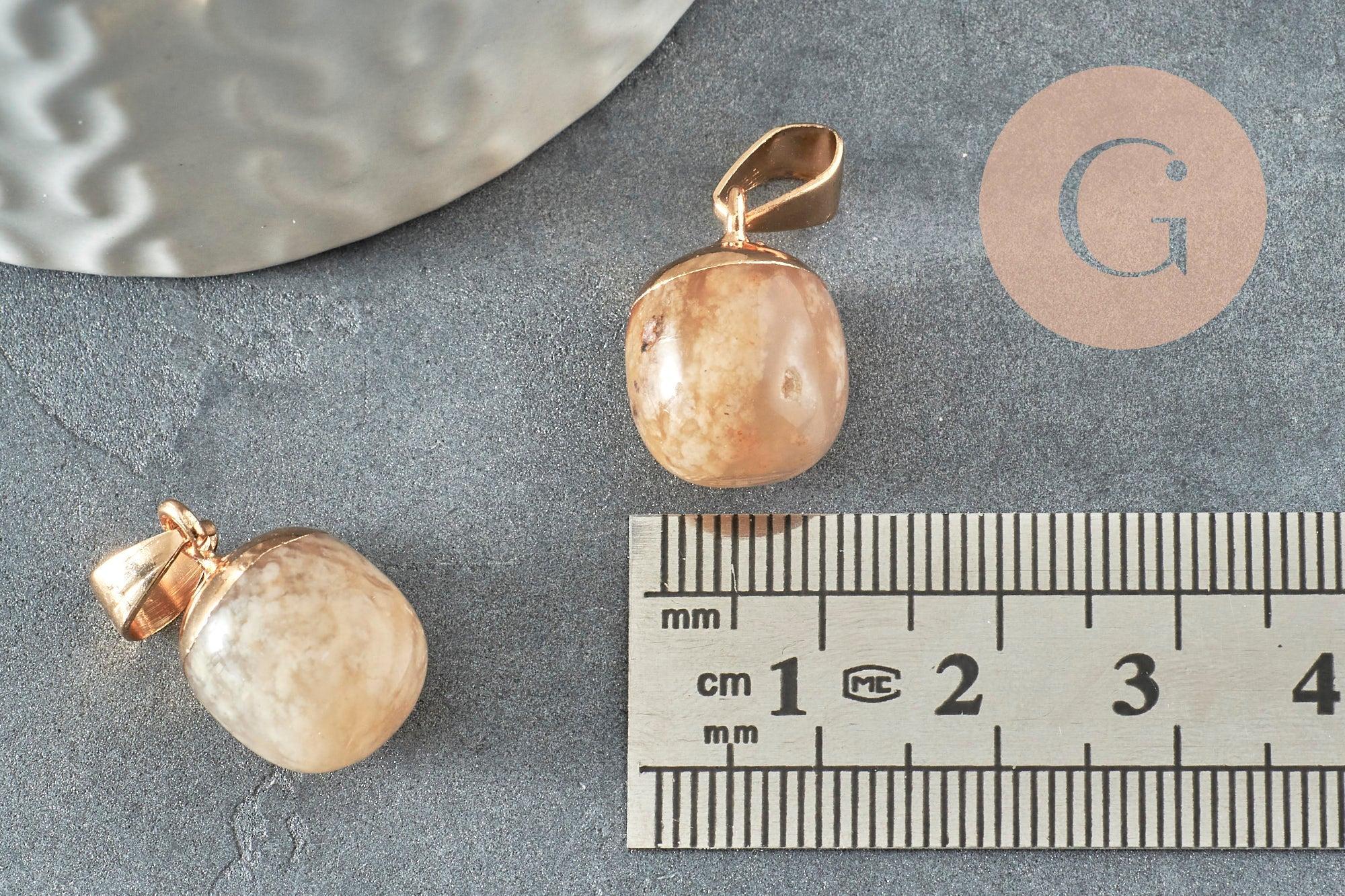 Pendentif goutte agate cherry blossom fer doré 17-19mm x1 (G4380)