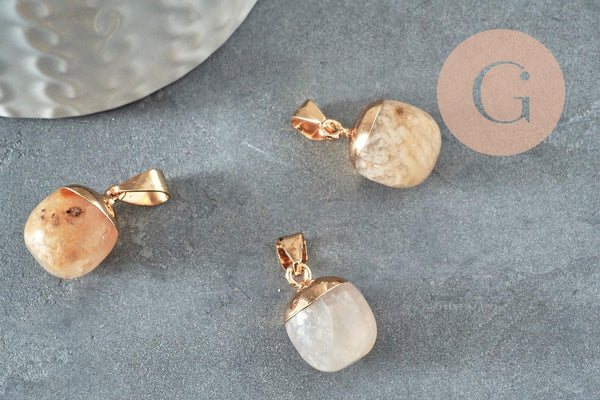 Pendentif goutte agate cherry blossom fer doré 17-19mm x1 (G4380)