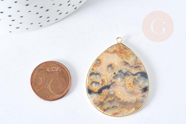 Pendentif goutte agate folle naturelle 56-62mm, x1 (G8371)