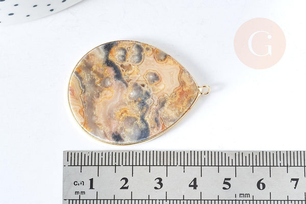 Pendentif goutte agate folle naturelle 56-62mm, x1 (G8371)