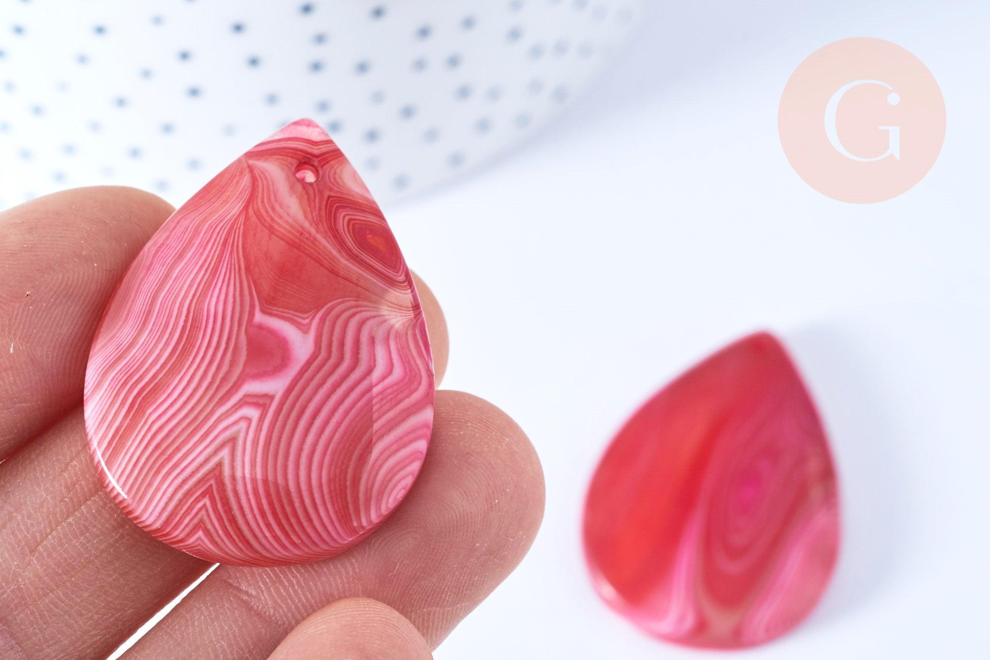 Pendentif goutte agate naturelle rose 40-44mm pendentif pierre agate naturelle ,bijoux en pierre naturelle, x1 (G8384)