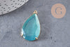 Pendentif goutte agate vert support doré, pendentif pierre,agate naturelle,agate verte,création bijoux, pierre naturelle, 32mm, x1 G2435